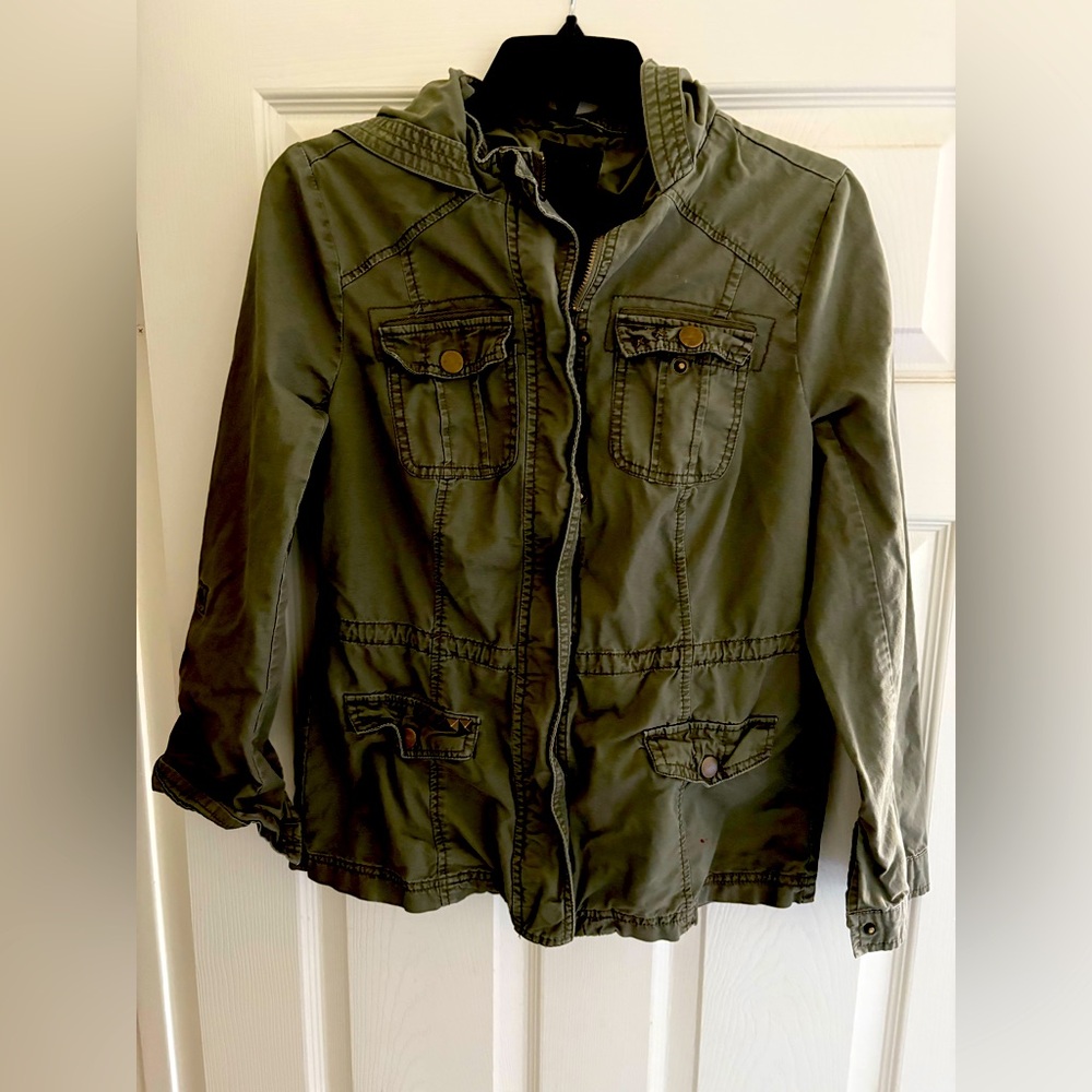Olive Green Full Tilt SZ M Band Patches Utility Jacket